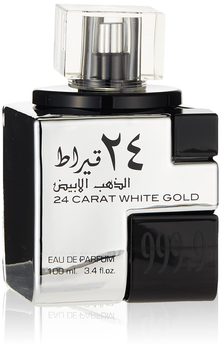 24 Carat White Gold by Lattafa Eau De Parfum Spray (Unisex) 3.4 oz