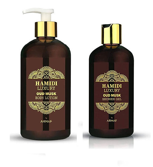 Hamidi Luxury Oud Musk 2pc Set .16.9 oz. Body Lotion / 16.9 oz. Shower Gel