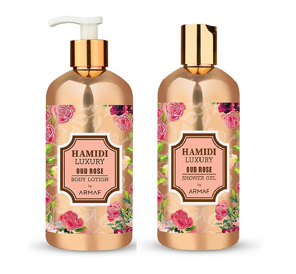 Hamidi Luxury Oud Rose 2pc Set .16.9 oz. Body Lotion /16.9 oz. Shower Gel