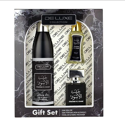 KHASHAB AL ASWAD 250ML AIR FRESHNER + 50ML WATER PERFUME & 24ML ROLL ON - 3 PIECES